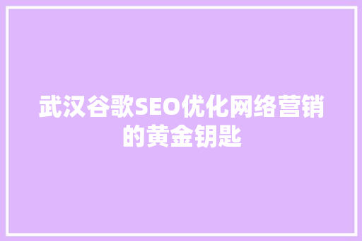 武汉谷歌SEO优化网络营销的黄金钥匙