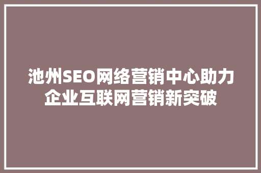 池州SEO网络营销中心助力企业互联网营销新突破