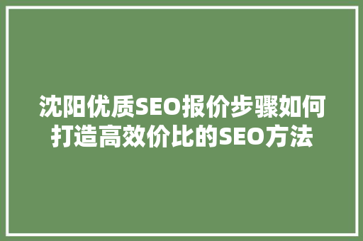 沈阳优质SEO报价步骤如何打造高效价比的SEO方法
