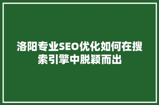 洛阳专业SEO优化如何在搜索引擎中脱颖而出
