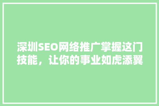 深圳SEO网络推广掌握这门技能，让你的事业如虎添翼