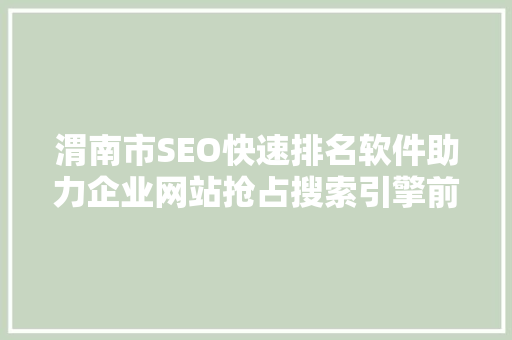 渭南市SEO快速排名软件助力企业网站抢占搜索引擎前列