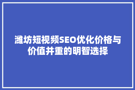 潍坊短视频SEO优化价格与价值并重的明智选择