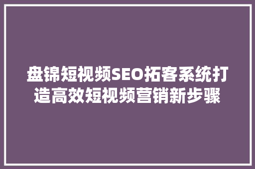 盘锦短视频SEO拓客系统打造高效短视频营销新步骤