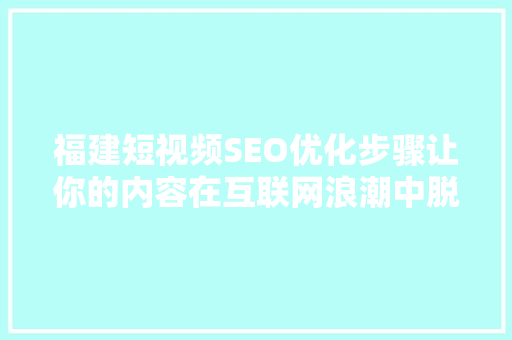 福建短视频SEO优化步骤让你的内容在互联网浪潮中脱颖而出