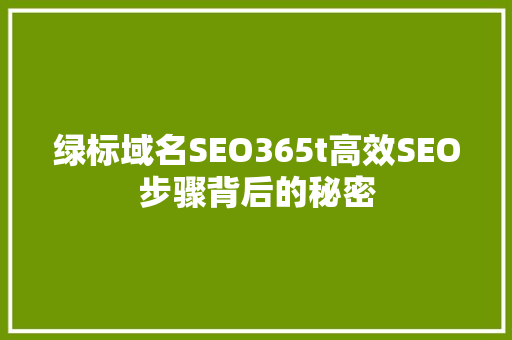 绿标域名SEO365t高效SEO步骤背后的秘密  第1张