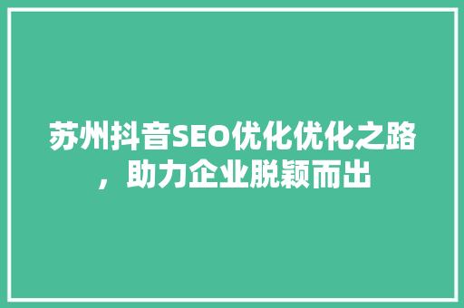 苏州抖音SEO优化优化之路，助力企业脱颖而出