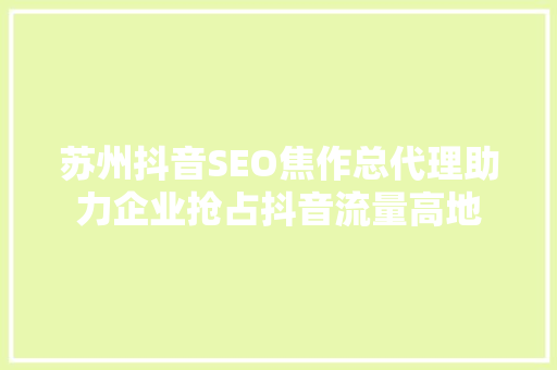 苏州抖音SEO焦作总代理助力企业抢占抖音流量高地