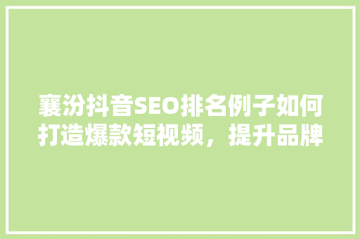 襄汾抖音SEO排名例子如何打造爆款短视频，提升品牌影响力