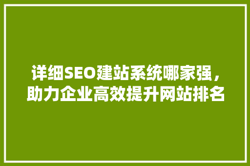 详细SEO建站系统哪家强，助力企业高效提升网站排名