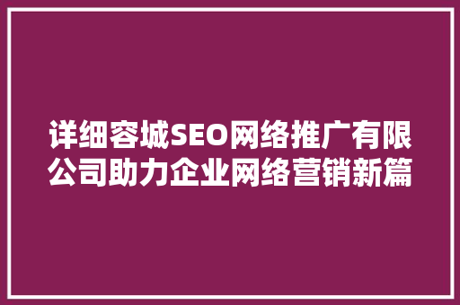 详细容城SEO网络推广有限公司助力企业网络营销新篇章  第1张