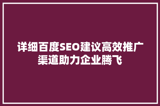 详细百度SEO建议高效推广渠道助力企业腾飞