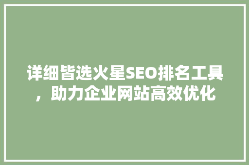 详细皆选火星SEO排名工具，助力企业网站高效优化