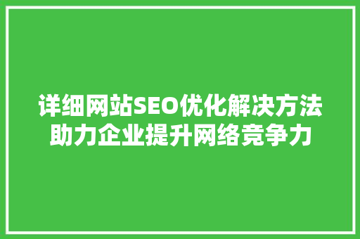 详细网站SEO优化解决方法助力企业提升网络竞争力