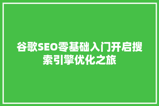 谷歌SEO零基础入门开启搜索引擎优化之旅  第1张