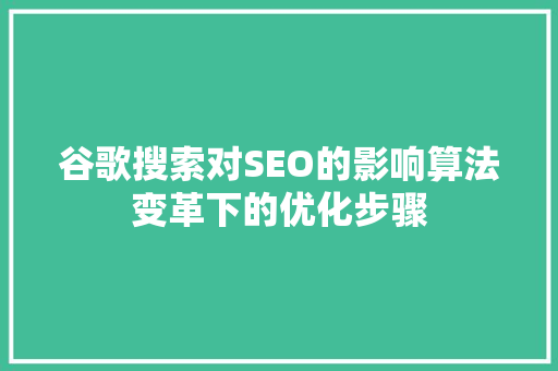 谷歌搜索对SEO的影响算法变革下的优化步骤