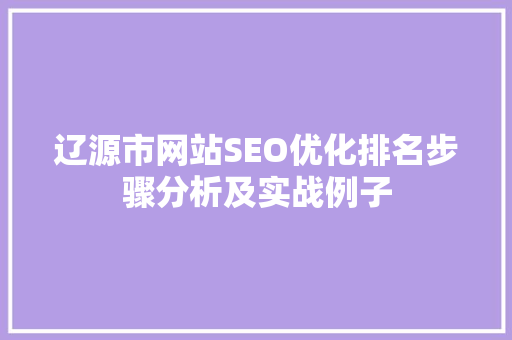 辽源市网站SEO优化排名步骤分析及实战例子