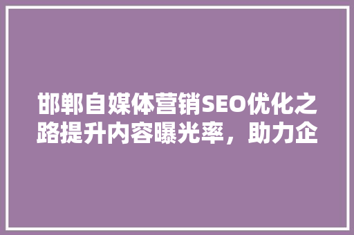 邯郸自媒体营销SEO优化之路提升内容曝光率，助力企业腾飞