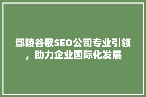 鄢陵谷歌SEO公司专业引领，助力企业国际化发展