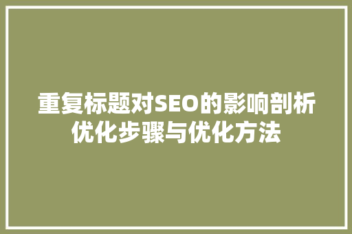 重复标题对SEO的影响剖析优化步骤与优化方法  第1张