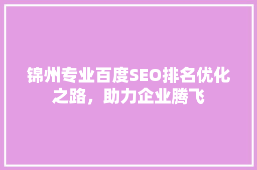 锦州专业百度SEO排名优化之路，助力企业腾飞