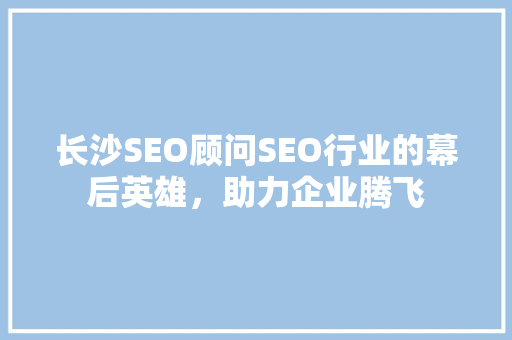 长沙SEO顾问SEO行业的幕后英雄，助力企业腾飞