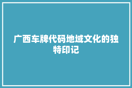 广西车牌代码地域文化的独特印记