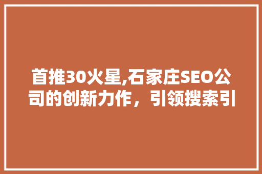 首推30火星,石家庄SEO公司的创新力作，引领搜索引擎优化新潮流