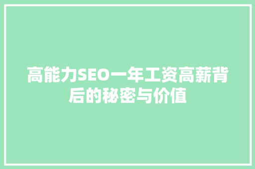 高能力SEO一年工资高薪背后的秘密与价值