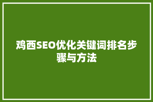 鸡西SEO优化关键词排名步骤与方法