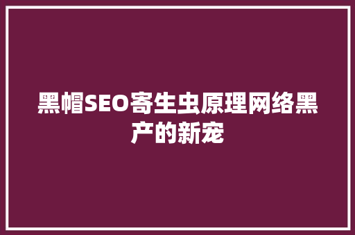 黑帽SEO寄生虫原理网络黑产的新宠  第1张