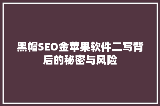 黑帽SEO金苹果软件二写背后的秘密与风险