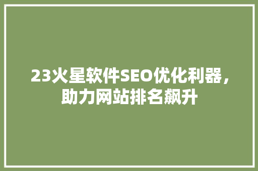 23火星软件SEO优化利器，助力网站排名飙升