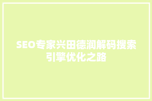 SEO专家兴田德润解码搜索引擎优化之路