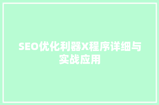 SEO优化利器X程序详细与实战应用