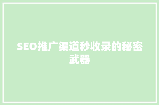 SEO推广渠道秒收录的秘密武器