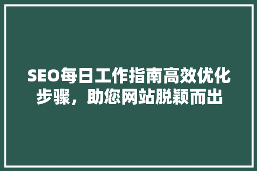 SEO每日工作指南高效优化步骤，助您网站脱颖而出