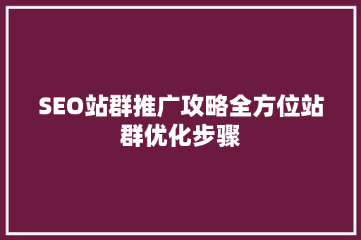 SEO站群推广攻略全方位站群优化步骤
