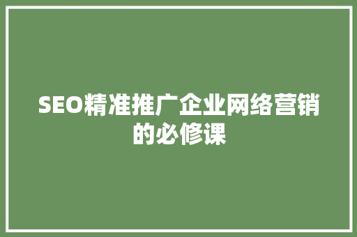 SEO精准推广企业网络营销的必修课