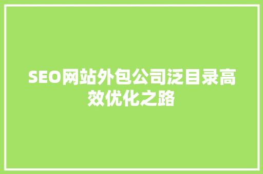 SEO网站外包公司泛目录高效优化之路