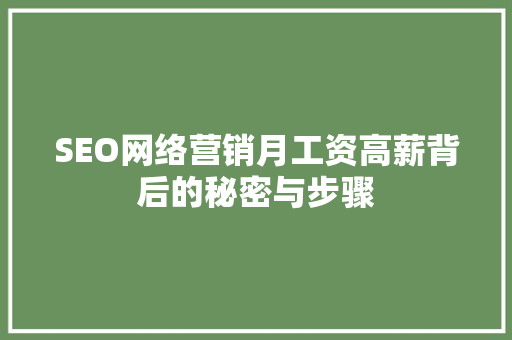 SEO网络营销月工资高薪背后的秘密与步骤