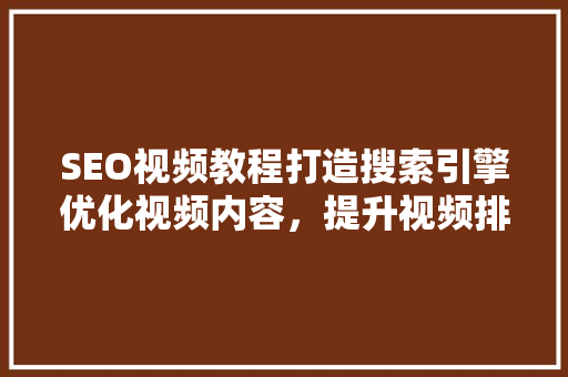 SEO视频教程打造搜索引擎优化视频内容，提升视频排名与曝光