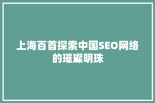 上海百首探索中国SEO网络的璀璨明珠
