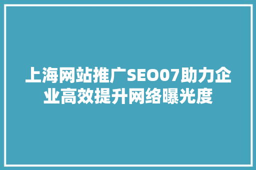 上海网站推广SEO07助力企业高效提升网络曝光度