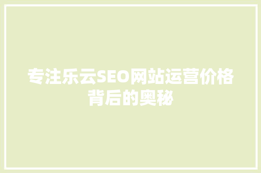 专注乐云SEO网站运营价格背后的奥秘