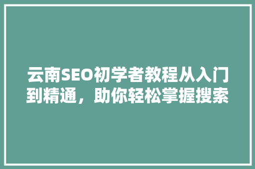 云南SEO初学者教程从入门到精通，助你轻松掌握搜索引擎优化方法