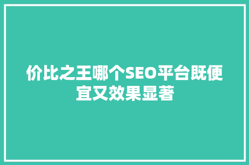 价比之王哪个SEO平台既便宜又效果显著