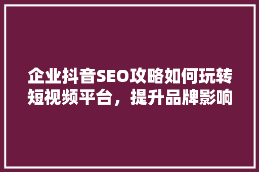 企业抖音SEO攻略如何玩转短视频平台，提升品牌影响力