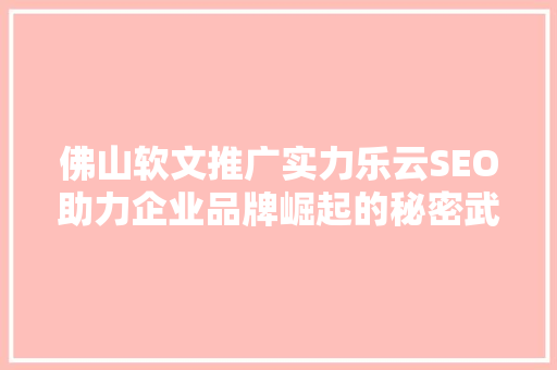 佛山软文推广实力乐云SEO助力企业品牌崛起的秘密武器