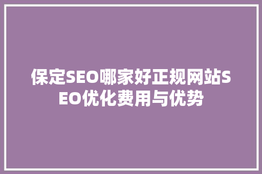 保定SEO哪家好正规网站SEO优化费用与优势